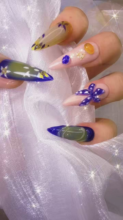 Xiguranail 3D Petals nails, french tip nails, handmade false nails, gel press on nails, french nails, french tip nails