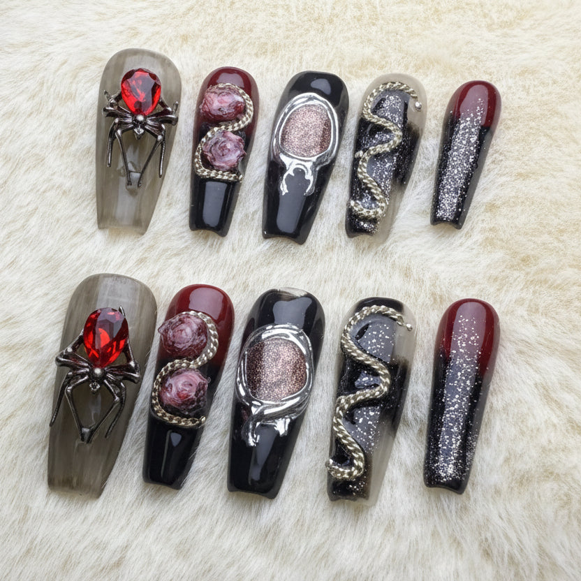 Xiguranail, Handmade press on nails, 3D nail art, blue false nails, reusable press ons, french tip nails, gel nails, All Saints' Day eyes nails