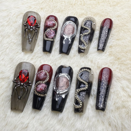 Xiguranail, Handmade press on nails, 3D nail art, blue false nails, reusable press ons, french tip nails, gel nails, All Saints' Day eyes nails