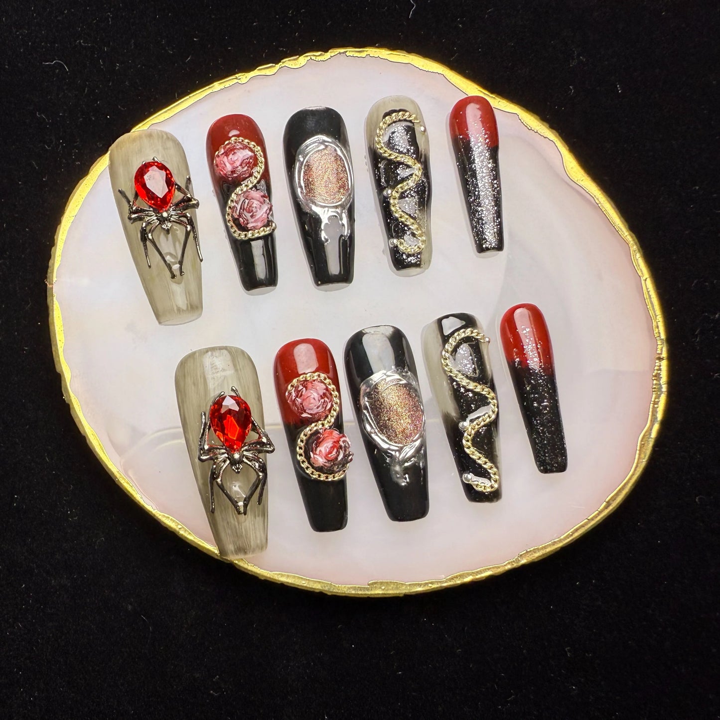 Xiguranail, Handmade press on nails, 3D nail art, blue false nails, reusable press ons, french tip nails, gel nails, All Saints' Day eyes nails