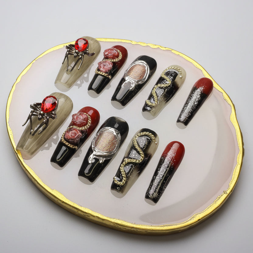 Xiguranail, Handmade press on nails, 3D nail art, blue false nails, reusable press ons, french tip nails, gel nails, All Saints' Day eyes nails