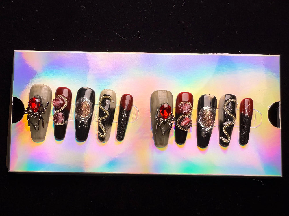 Xiguranail, Handmade press on nails, 3D nail art, blue false nails, reusable press ons, french tip nails, gel nails, All Saints' Day eyes nails