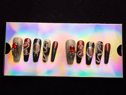 Xiguranail, Handmade press on nails, 3D nail art, blue false nails, reusable press ons, french tip nails, gel nails, All Saints' Day eyes nails