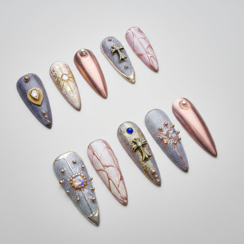 Xiguranail, handmade nail art, acrylic nails, french tips, french tip nails, 3D nail art, reusable press on nails