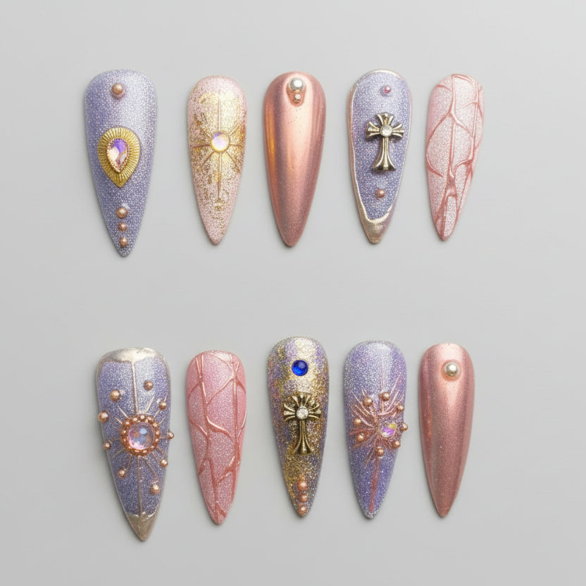 Xiguranail, handmade nail art, acrylic nails, french tips, french tip nails, 3D nail art, reusable press on nails