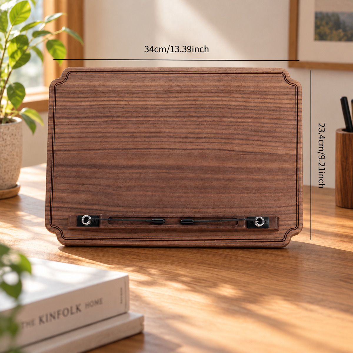 Wooden book stand suitable for holding cookbooks, reading books, and other everyday reading materials.