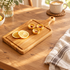 Wooden steak serving board made from olive wood for presenting steak, grilled meats, and side dishes.